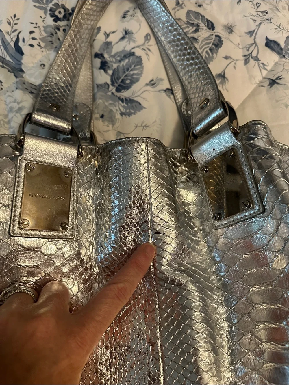 Michael Kors Dottie Limited Edition Metallic Silver Python Leather Bucket Bag